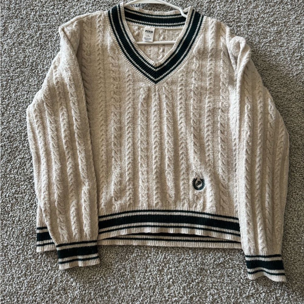 PINK Victoria's Secret Cream and Black V-Neck Sweater